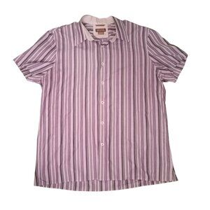 Michael Kors Shirt Mens Large Purple White Striped Short Sleeve Button Down